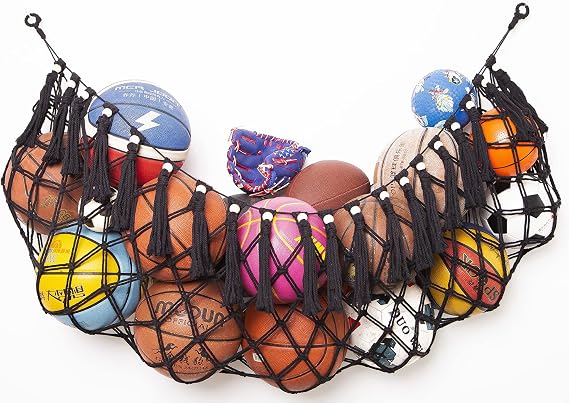 Sports Ball Storage Net Hammock for Garage Hanging Basket Organizer Net for Basketballs, Volleyballs Soccer Storage Rack Sport Equipment Organizer Storage Mesh