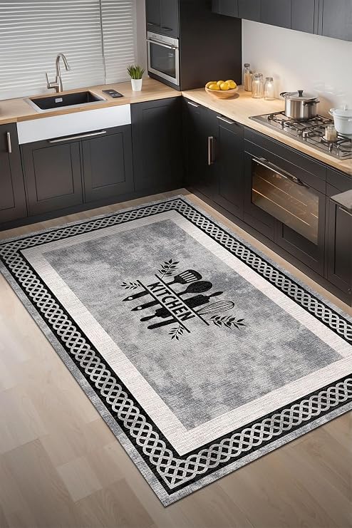 Ravona Şönil Modern Desen Kaymaz Pamuk Tabanlı Yıkanabilir Antibakteriyel Mutfak Halısı 200x300
