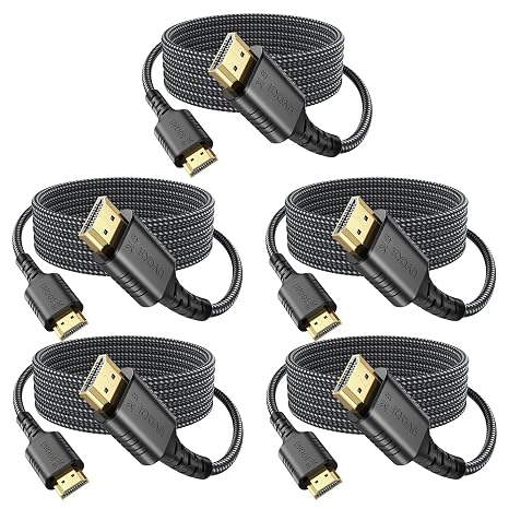 Long HDMI Cable10FT 5-Pack, 8K HDMI to HDMI 2.1 Cord 48Gbps Ultra High Speed Multi Pack Cable for Conference Room, Projector, Monitor, Laptop, PC,