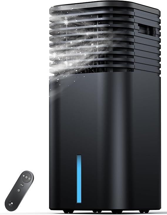 Windowless Portable Air Conditioner, 24.3" Small Evaporative Air Cooler for Room No Window, 3-Speed Settings, 4 Modes, 7H Timer, Remote Control, 4 Ice Packs, Quiet AC Unit for Bedroom, Black