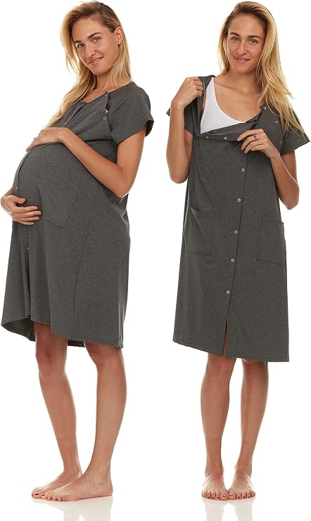 EZI Women Labor and Delivery Gown - Soft & Comfortable Hospital Gowns for Women - Nursing Nightgowns for Women Breastfeeding