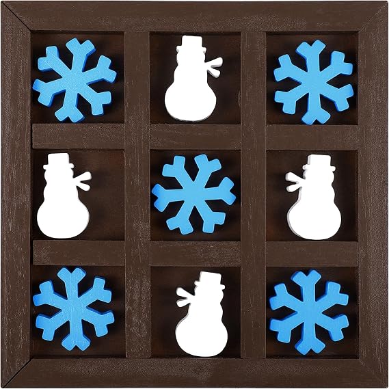 Cinnvoice Christmas Wooden Tic Tac Toe Games Winter Table Board Games for Holiday Xmas Family Game Snowman Snowflake Gift Decorations