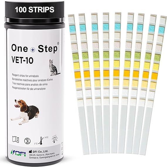 One Step Pet Urine Testing Strips, 100 x 10 Parameter Urinalysis Tests for Dogs, Cats, Vets, Accurate Testing for Veterinarians, Detects UTI, Bladder, Kidney, Liver, SG, pH, Glucose