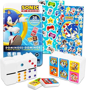 Sonic the Hedgehog Dominoes Set - Bundle with Sonic Dominos Board Game Plus Stickers, More | Sonic Games for Kids, Boys, Girls