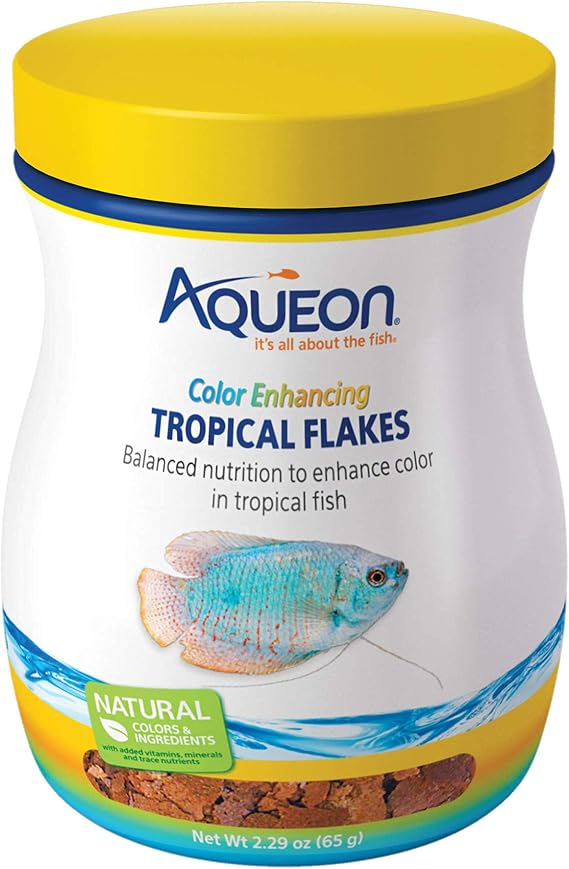 Aqueon Tropical Flakes Color Enhancing 2.29 Ounces Color | Floating fish food, natural ingredients with vitamins, minerals and trace nutrients
