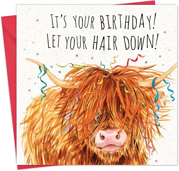 Twizler Funny Birthday Card Scottish Highland Cow - Funny Card for Men or Women - Happy Birthday for Him or Her - Animal Humor - Blank Inside