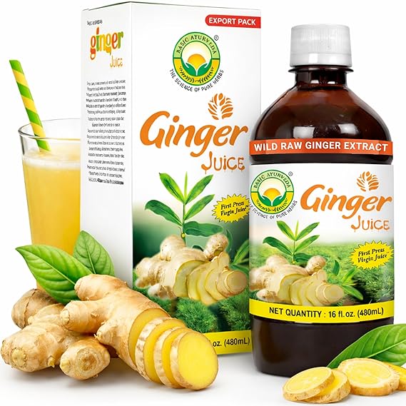 Basic Ayurveda Ginger Juice | 16.23 Fl Oz (480ml) | First Press Virgin Extract | Supports Digestion & Vitality | Raw & Natural Ginger Liquid for Daily Use | Vegan, Gluten-Free Health Drink