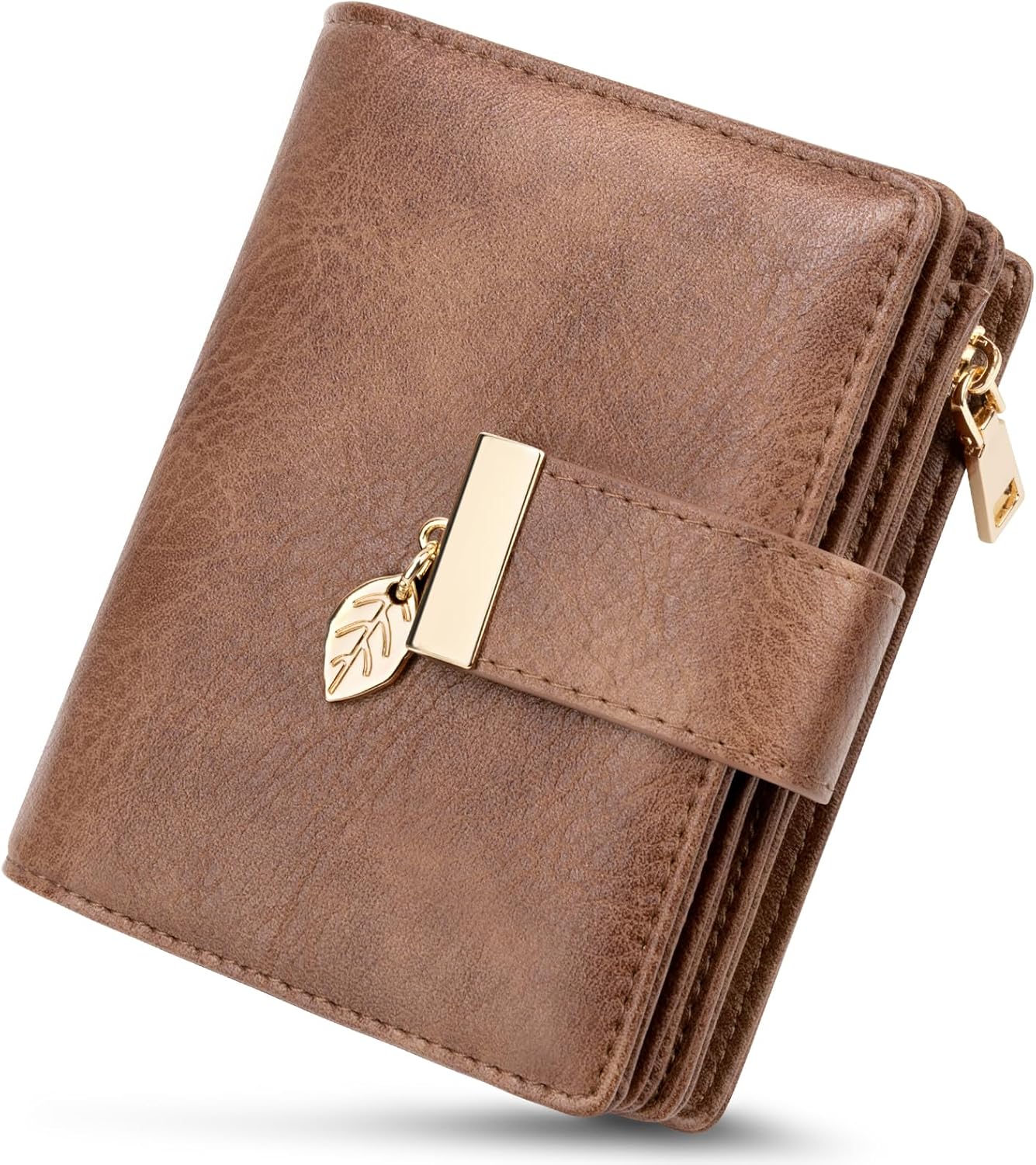 HUANLANG Small Wallets for Women Rfid Blocking Leather Bifold Credit Card Holder Ladies Wallet Zipper Pocket with ID Window