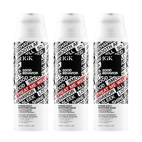 IGK Good Behavior Intense Daily Smoothing Mask 3 pack Rinse-Out or Leave-In Treatment 4-Day Frizz Control Vegan & Cruelty-Free