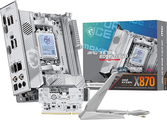 MSI MPG X870I Edge TI EVO WiFi Motherboard, ATX - Supports AMD Ryzen 9000/8000/7000 Processors, AM5-110A SPS VRM, DDR5 Memory Boost 8200+MT/s (OC), PCIe 5.0 x16, M.2 Gen5, Wi-Fi 7, 5G LAN
