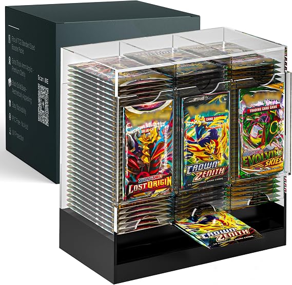 Dinavio Crafthouse 3-Slot Booster Pack Dispenser with Black Base - Fits 120 Booster Packs for Dispensing - Compatible with TCG Trading Card Boosters and Sports Card Boosters - 4mm Acrylic Stackable