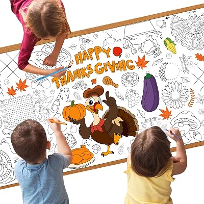 DIYASY Thanksgiving Coloring Tablecloth for Kids, Giant Fall Coloring Poster Turkey Pumpkin 72 x 35 inches Disaposible Paper Table Cover Jumbo Coloring Sheets for Classroom Party Supplies Favor