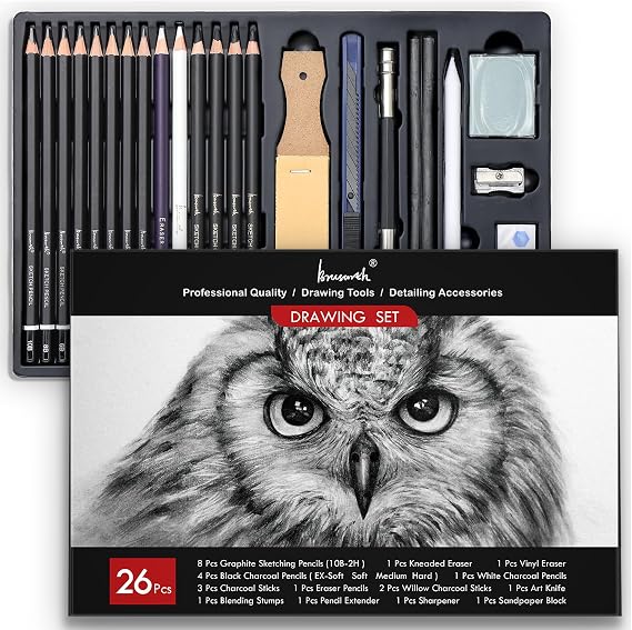 Brusarth Charcoal Pencils for Drawing, Graphite Pencils (10B-2H), 26 Pcs