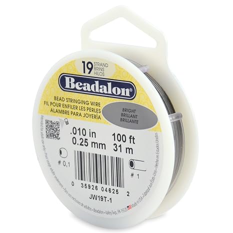 Beadalon Bead Stringing Wire - .010 in / .25 mm, Bright, 100ft / 31m | 19 Micro-Wire Strands, Nylon-Coated, Polished Finish, Professional Grade, Multiple Sizes, DIY Jewelry Making, Made in USA