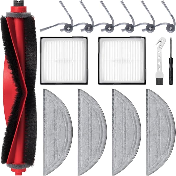 Accessories Kit for Roborock Q10 S5 / Q10 S5+ Robot Vacuum Replacement Parts, 1 Main Brush, 2 Filters, 4 Mop Pads, 6 Side Brushes, 1 Cleaning Brush, 1 Screwdriver