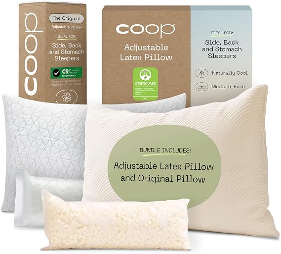 Coop Sleep Goods Adjustable Latex Pillow & Original Adjustable Pillow King Bundle