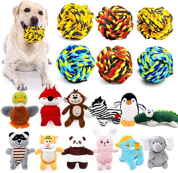 SHARLOVY XL Dog Chew Toys for Aggressive Chewers, Dog Balls for Large Dogs,Heavy Duty Dog Toys,Dog Squeaky Toys for Small Dogs,Stuffed Animal Puppy Toys,Cute Puppy Chew Toys