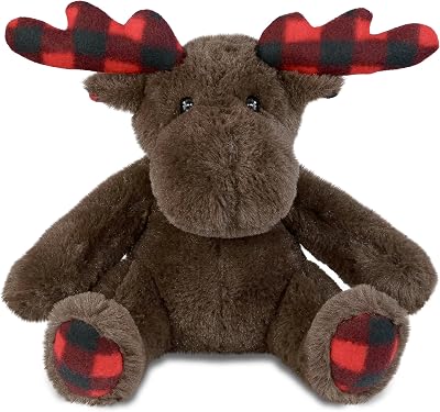 DolliBu Plaid Brown Moose Stuffed Animal - Soft Huggable Plaid Brown Moose Stuffed Toy, Adorable Playtime Wildlife Plush Toy, Cute Cuddle Gifts, Super Soft Plush Doll Animal Toy for Kids - 10 Inches