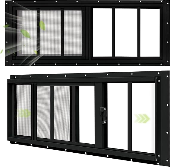 2 Pack Sliding Shed Windows 12"x35", Black