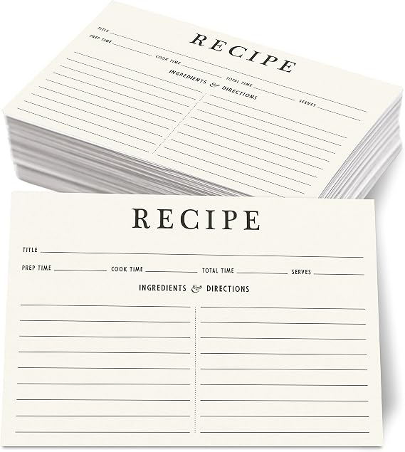 Neatz Classic Recipe Cards, 4x6 Inches, 50 Count, Double Sided. Thick Card Stock. Perfect for Recipe Box & Binder