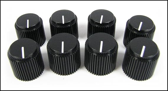 8-pack Potentiometer Knobs: Black Ribbed with White Line