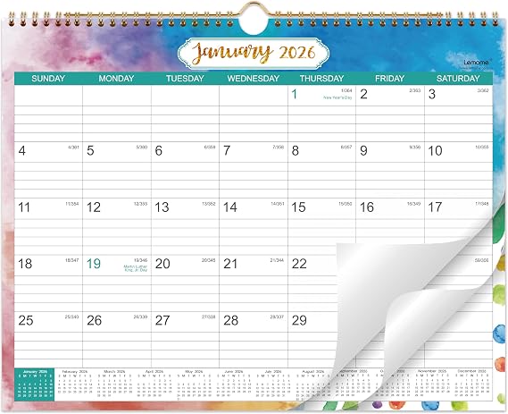 2026 Calendar - 2026 Wall Calendar from Jan. 2026 - Dec.2026, Wall Calendars 2026 14.8'' x 11.5'', 12 Months with Julian Date, Thick Paper, Large Block