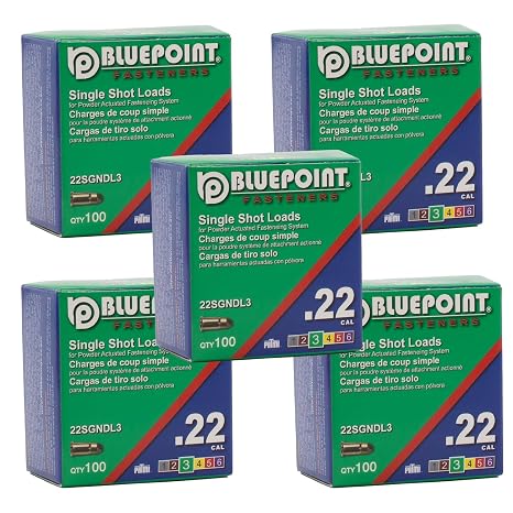 BLUEPOINT .22 Cal Green Neck Down Single Shot Powder Load for Powder Actuated Fastening System, (500 - Count). Item# 22SGNDL3 5-Pack Save $10