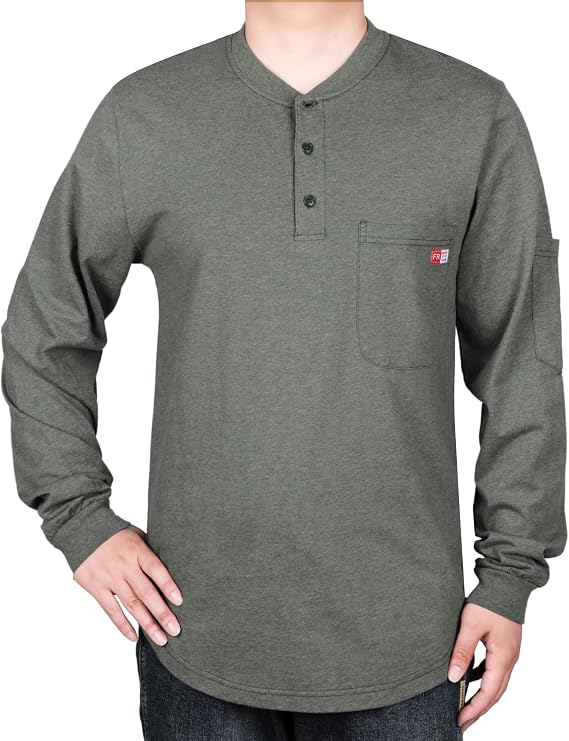 TICOMELA FR Shirts for Men Heather Series 6oz Flame Resistant T Shirt NFPA2112 CAT2 Fire Retardant Henley Shirts