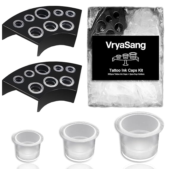 302Pcs Tattoo Ink Caps Kit Tattoo Ink Cups Holder Tattoo Supplies
