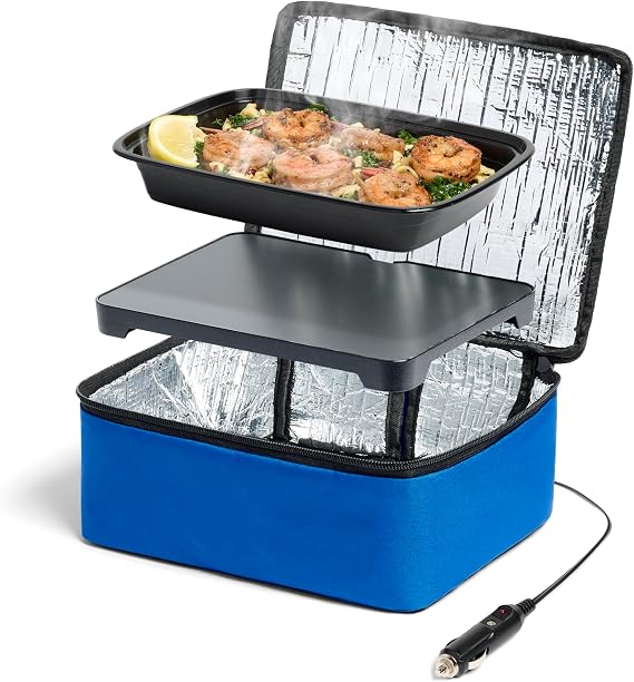 HOTLOGIC Mini Heated Lunch Box- Portable Electric Food Warmer for Men and Women - Great for Work, Office, and Construction - Cook, Reheat, and Eat on the Go - 12V - Blue