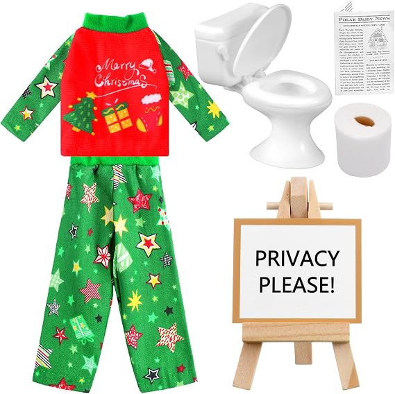 Outus 6 Pcs Christmas Doll Accessories Newspaper and Toilet Set, Geen
