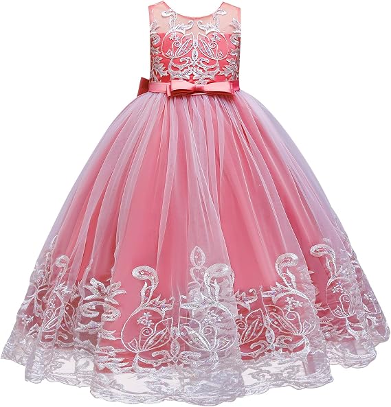 Girls Flower Vintage Floral Lace Butterfly Floor Length Dress Wedding Party Evening Formal Pegeant Dance Gown