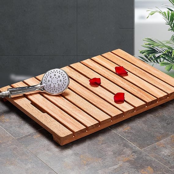 Natural Bamboo Bath Mat - Non-Slip, Water-Resistant, Durable Rectangular Wooden Floor Mat for Bathroom & Kitchen(140x30cm/55x12in)