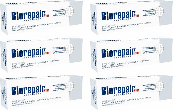 Biorepair Pro White Daily Toothpaste - 2.54 Fluid Ounces (75ml) Tubes (Pack of 6) [ Italian Import ]