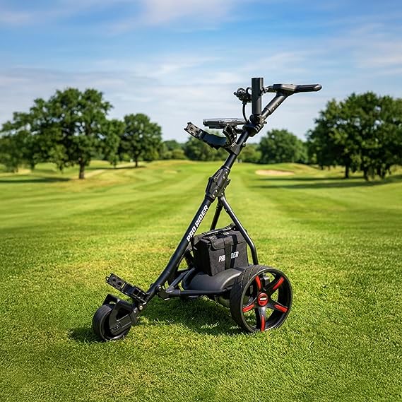 Pro Rider Electric Golf Trolley With 9 Speed Settings, Auto Distance Function, Powerful 200W Motor, Extra Grip Wheels, Easy To Assemble Complete with £130 Worth Of Accessories 18 AND 36 Hole Models
