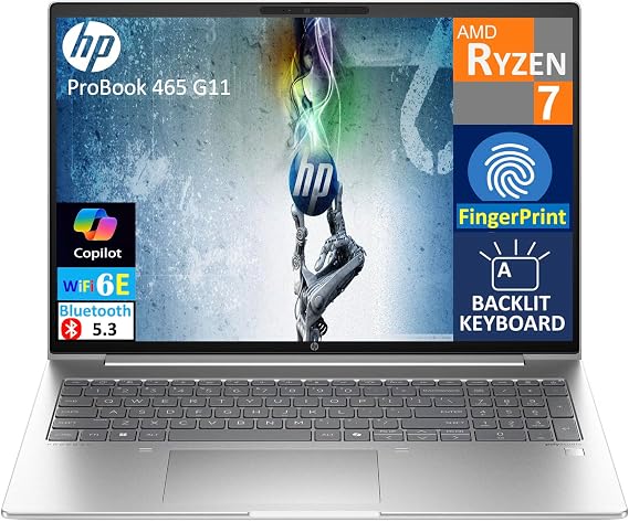 HP ProBook 465 G11 Business Laptop 16.0" FHD+ Display | AMD Ryzen 7 7735U, 16GB DDR5, 1TB PCle SSD, Backlit KB, Fingerprint, WiFi 6E, BT 5.3, Webcam, Win 11 Pro