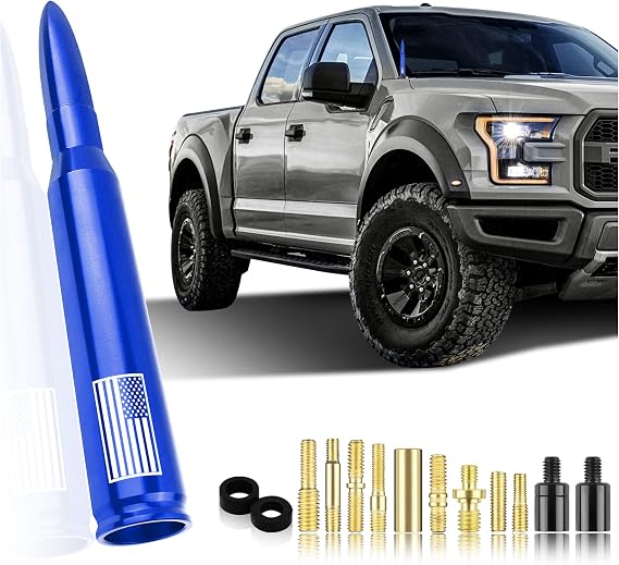 Car Bullet Antenna,Truck Exterior Decoration Accessories Car Vehicle Replacement Antenna Conpatible with Ford F150 RAM 1500 GMC Heavy Duty Pickup Trucks Accessories (New Upgrade Blue-U.S. Flag)