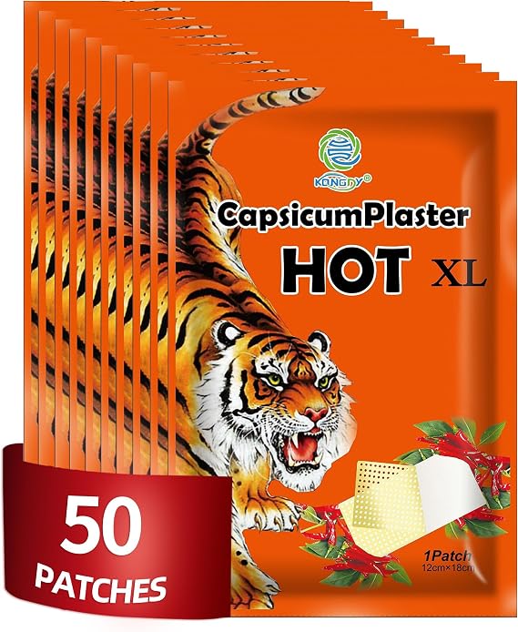 KONGDY 50pcs Hot Capsaicin Patches Extra Strength Tiger Relief Patches | 4.72"x7.08" Natural Heat Capsicum Patch for Relieving Back, Nack, Shoulder, Knee