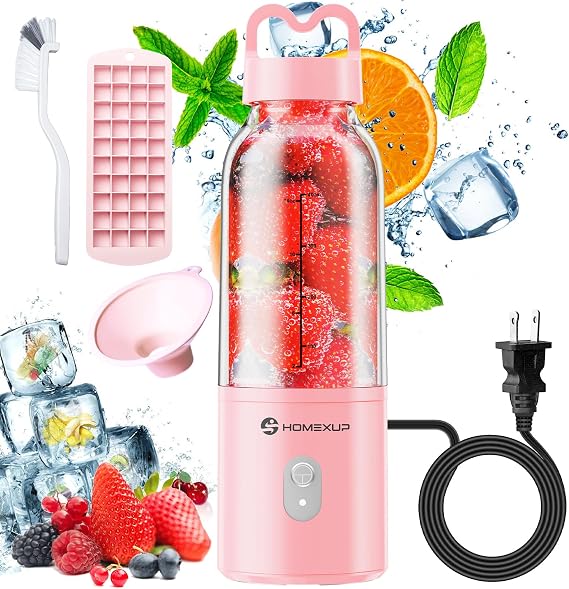HOMEXUP Portable Personal Blender 17oz, 175W Smoothie Maker, Pink