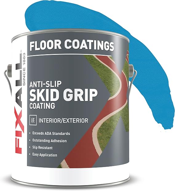 FIXALL Skid Grip Anti-Slip Coating, 1 Gallon, Cobalt, Exceeds ADA Standards, Ideal for Safety Areas, Slip-Resistant Pavement, Cement & Concrete Paint
