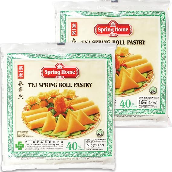 Spring Roll Pastry, 30/40 Sheets, Frozen Spring Home Tyj Spring Roll Pastry 550G (8.5" 40 Sheets [Pack of 2])