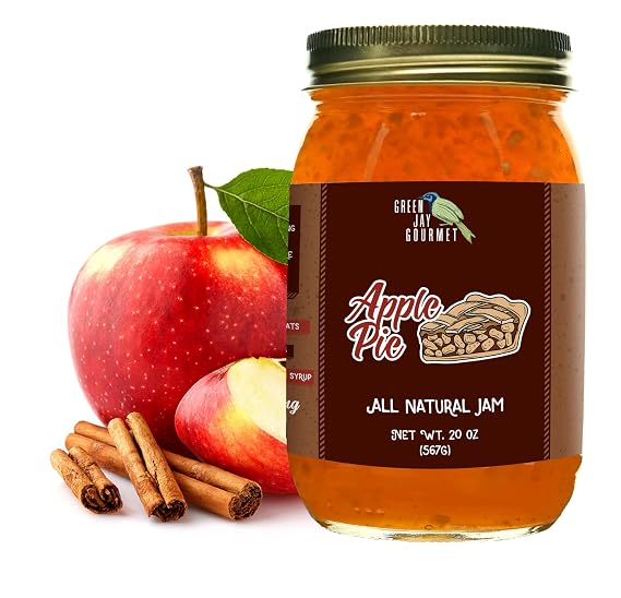 Green Jay Gourmet Apple Pie Jam Sweet & Smooth Apple Cinnamon Fruit Preserve & Spread Handcrafted Small Batch Gourmet Jam for Toast, Baking & Desserts 20 Ounces