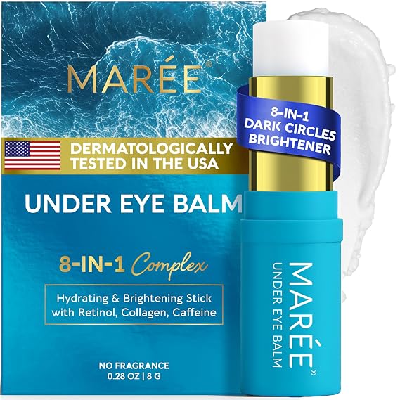 MAREE Under Eye Balm Stick Hydrating Retinol Caffeine Under Eye Brightener Stick for Older Women Collagen Undereye Cream for Dark Circles & Wrinkles 0.28 Ounce, Blue