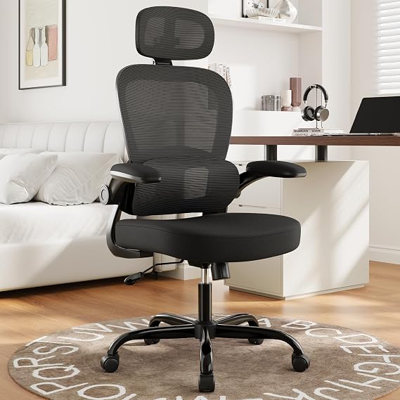Ergonomic Office Chair 330 lb with Wheels, Lumbar Support & Headrest | Flip-Up Arms,Back Support,Gaming chairs,Breathable Mesh,2D Headrest