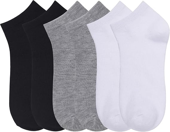 Mamia Women's 6 Pairs of Ankle Socks Low Cut Sport Peds-9-11 (fits shoes 5-10)-Gray, White & Black