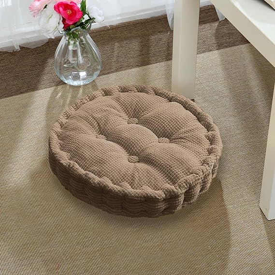 Meditation Floor Pillow Large Floor Seat Cushion Round Floor Cushions for Adults Round Pillow Tatami Floor Cushion for Yoga Balcony Living Room,Brown,17.7x17.7 Inch