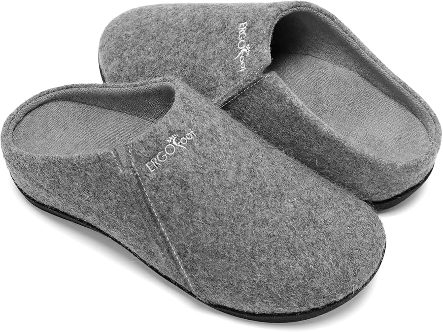 ERGOfoot Slippers with Arch Support for Women Men, Wool Felt | Orthopedic House Shoes, Plantar Fasciitis Relief, Non-Slip Rubber Sole for Indoor Outdoor Wear
