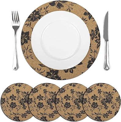 comfoyar Boho Print Round Placemats Set of 4, 15x15 Inch Non-Slip Cork Place Mats with Rubber Back, Washable Waterproof Table Mats for Indoor Kitchen Dining Party Table Decoration