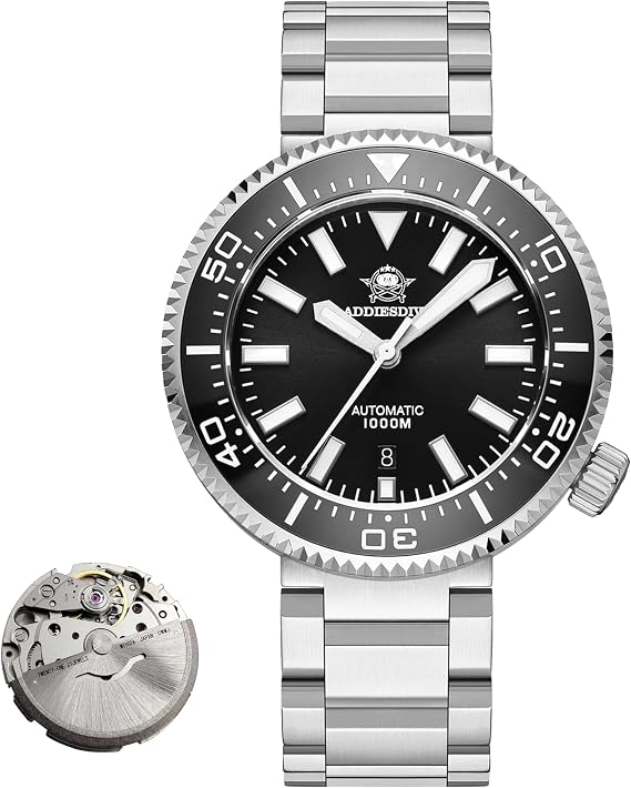 ADDIESDIVE Diver 1000 M NH35 Automatic Mens Dive Watch with Exhaust Valve | Synthetic Sapphire Crystal Analog Luminous Waterproof 1000m Date Display 46 MM Stainless Steel Case Large Face Watch