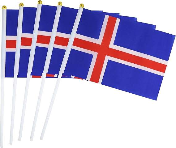 25 Pack Hand Held Small Mini Iceland Icelanders Stick Round Top National Country Flags,Party Decorations Supplies For Parades,World Cup,Festival Events,International Festival